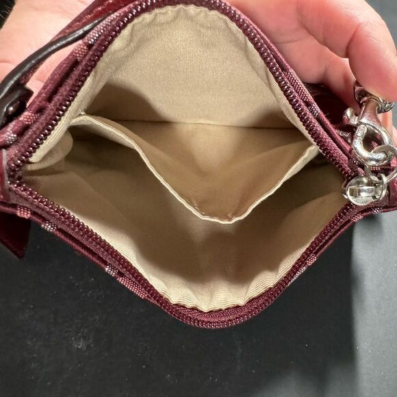 Coach 3 Color Wine Metallic Silver Signature C Striped Wristlet 47790 Burgundy - Picture 3 of 4